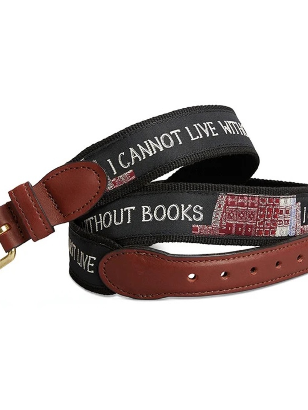I Cannot Live Without Books Black & Brown Book-Themed Belt